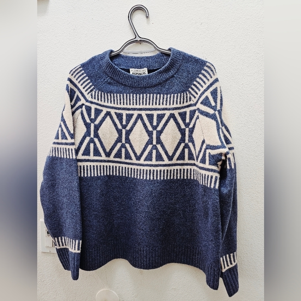 For The Republic Navy and Cream Crewneck Sweater